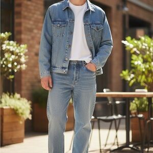 Men's Light Blue Straight Jeans
